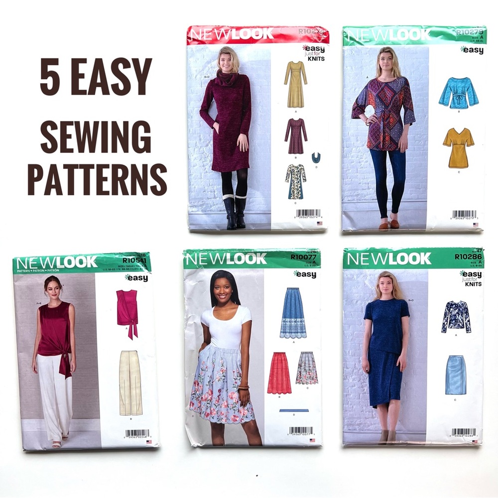 Lot of 5 Easy Sewing Patterns - Unused uncut Sewing pattern  some just for knits